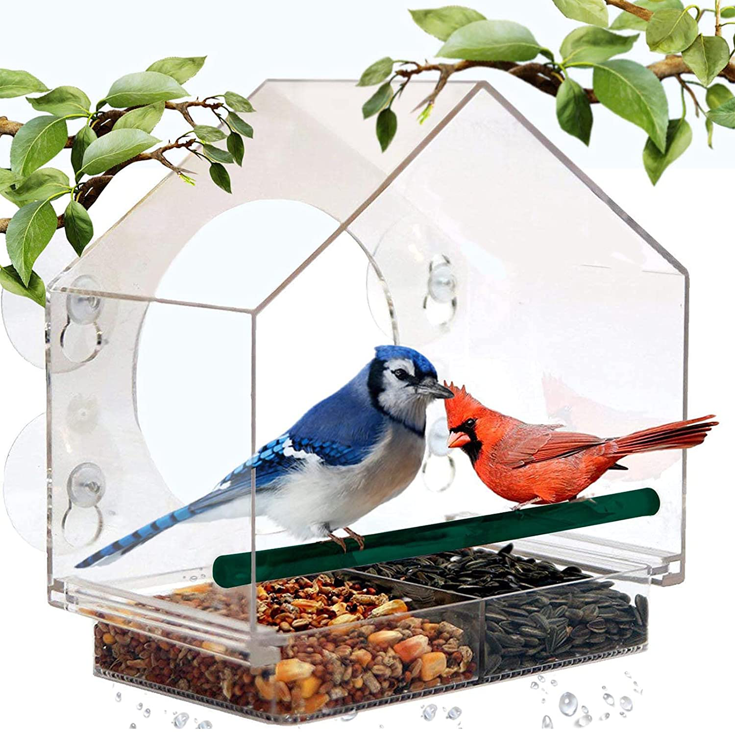 Mrcrafts Window Bird Feeder for outside with Strong Suction Cups, Fits for Cardinals, Finches, Chickadees Etc.