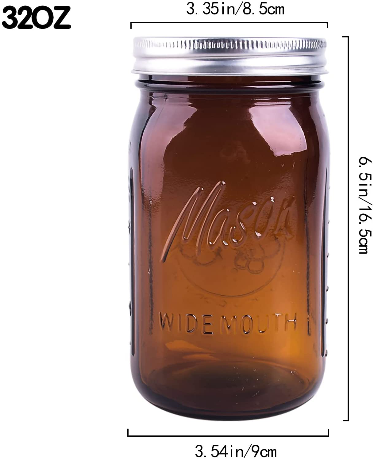 Eleganttime Amber Glass Mason Jars 32 oz Wide Mouth with Airtight Lids and Bands 6 Pack Large Glass Canning Mason Jars with Lids Quart Wide Mason Jars,Great for Canning jar pickle fermenting jam jar