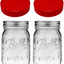 Mason Jars 16 oz with Plastic Mason Jar Lids (BPA Free) Pint Mason Jars Regular Mouth (set of 2 - Red) by Jarming Collections