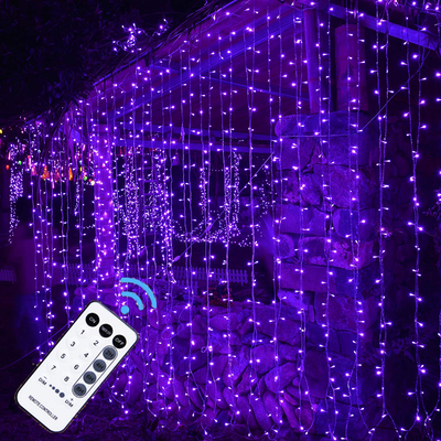 MAGGIFT 304 LED Curtain String Lights, 9.8 x 9.8 ft, 8 Modes Plug in Halloween Fairy Light with Remote Control, Christmas, Backdrop for Indoor Outdoor Bedroom Window Wedding Party Decoration, Purple