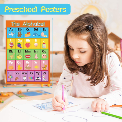 EAONE 22 Pack Classroom Posters, Classroom Supplies Kindergarten School Homeschool Teaching Materials Educational Posters Laminated PreK Learning Alphabet with 100 Pcs Glue Point Dot(15.75 x 11 Inch)