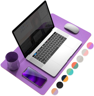 YSAGi Multifunctional Office Desk Pad, Ultra Thin Waterproof PU Leather Mouse Pad, Dual Use Desk Writing Mat for Office/Home (35.4" x 17", Yellow + Taro Purple)