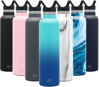 Simple Modern Insulated Water Bottle with Straw Lid Reusable Ascent Narrow Mouth Stainless Steel Thermos Flask, 24oz Straw Lid, Ombre: Pacific Dream