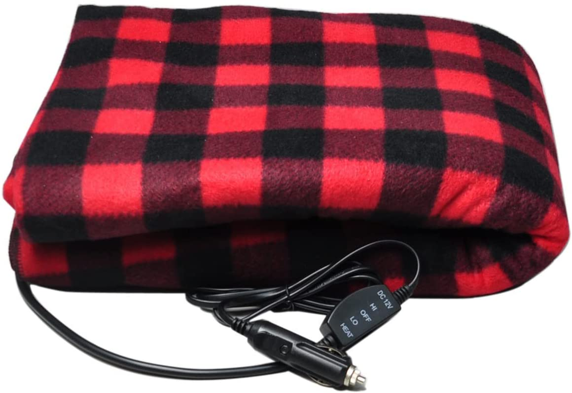 Car Heated Blanket, 12V Heating Electric Blanket Throw 3 Heating Levels Fleece Heating Blanket for Travel Camping Picnic Heater (Black&White)