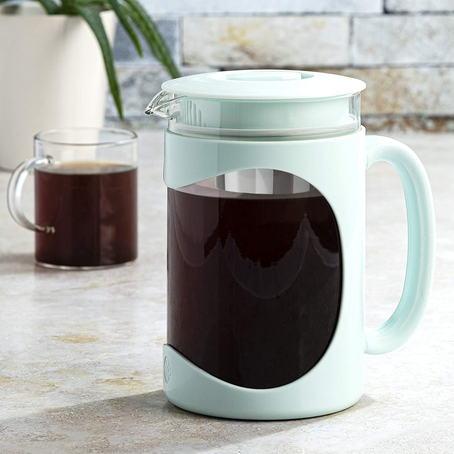 Primula Burke Deluxe Cold Brew Iced Coffee Maker, Comfort Grip Handle, Durable Glass Carafe, Removable Mesh Filter, Perfect 6 Cup Size, Dishwasher Safe, 1.6 Qt, Red