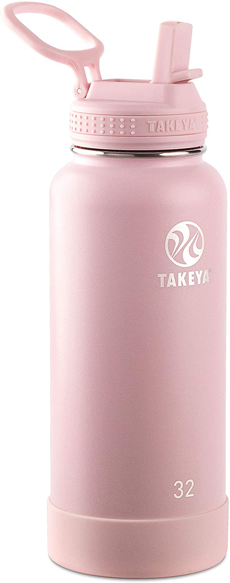 Takeya Actives Insulated Stainless Steel Water Bottle with Straw Lid, 32 oz, Blush