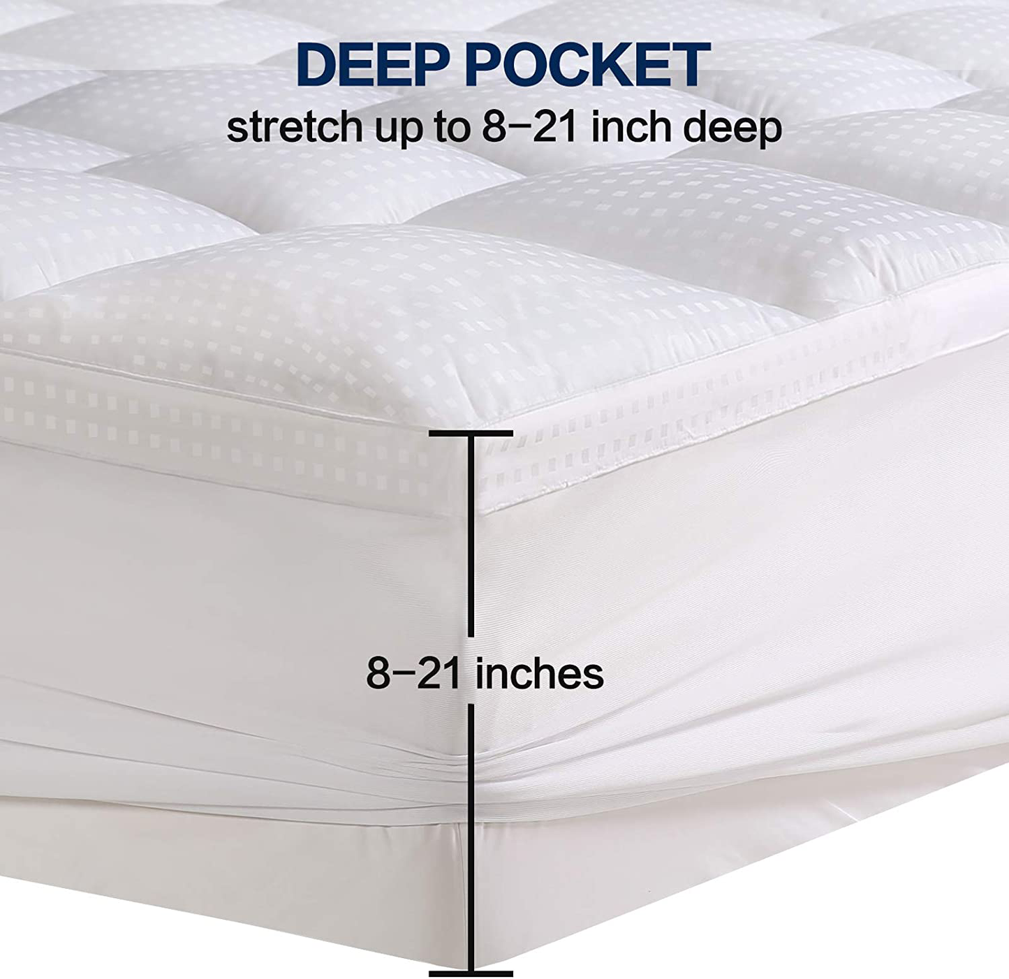 COHOME Short Queen Mattress Topper Extra Thick Cooling Mattress Pad 400TC Cotton Top Plush Down Alternative Fill Pillow Top Mattress Cover with 8-21 Inch Deep Pocket (60x75 Inches, White-Classic)