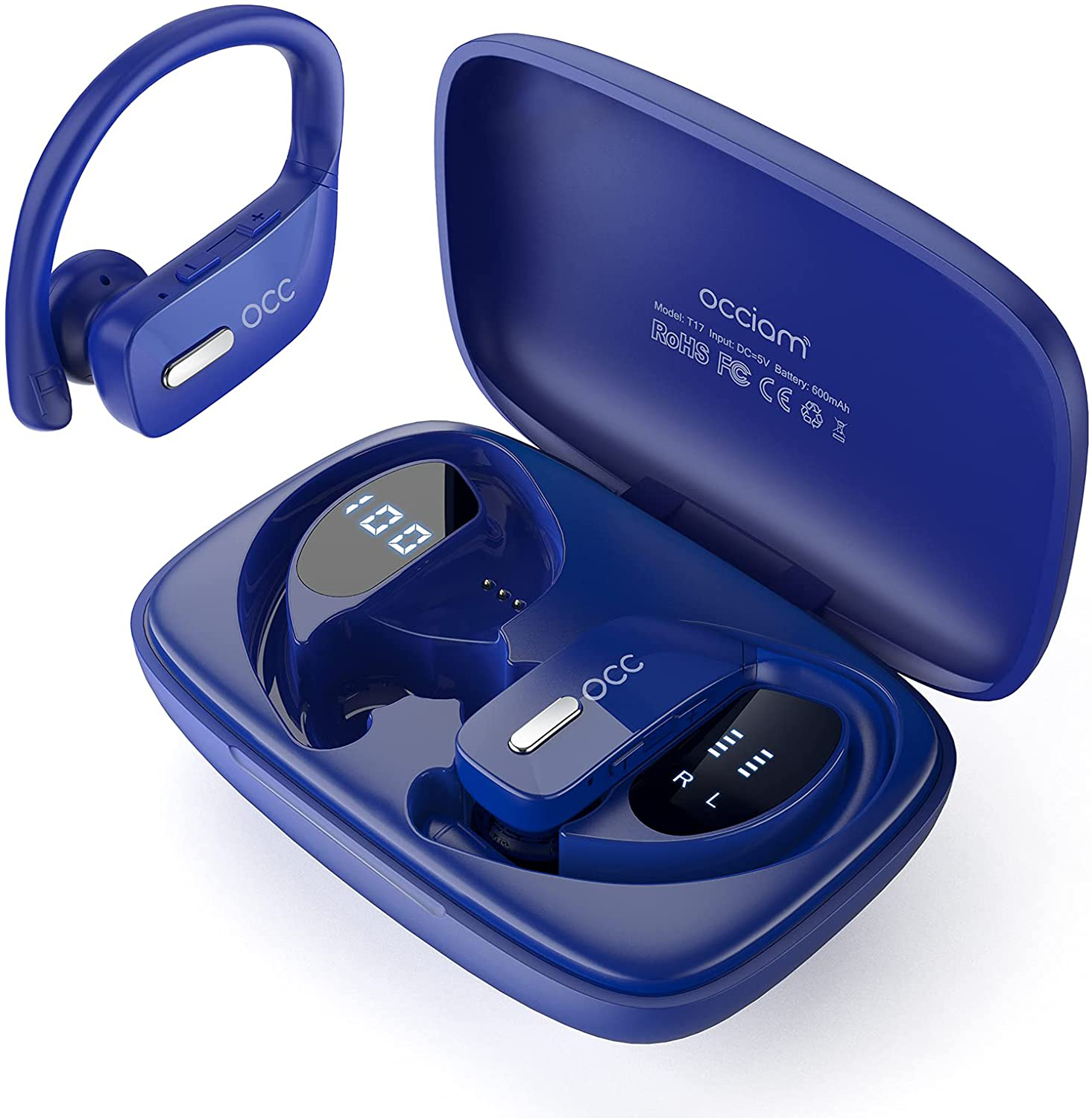 Wireless Earbuds Occiam Bluetooth Headphones 48H Play Back Earphones in Ear Waterproof with Microphone LED Display