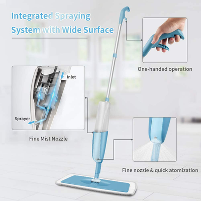 MEXERRIS Microfiber Spray Mop for Floor Cleaning Wet Dry, 360 Degree Spin Microfiber Dust Kitchen Mop with 410ML Refillable Bottle Include 3 Microfiber Reusable Pads and 1 Scrubber