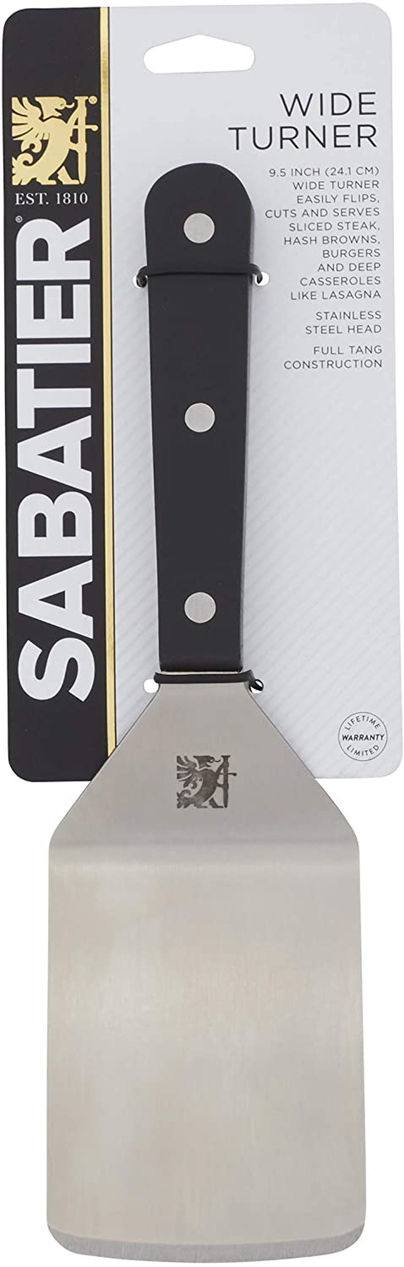 Sabatier Triple Rivet Stainless Steel Wide Turner, 9.65-Inch, Black