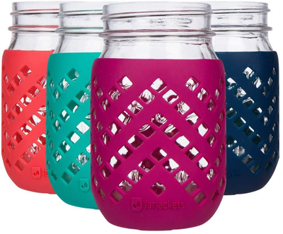 JarJackets Silicone Mason Jar Sleeve - Fits 16oz (1 pint) REGULAR-Mouth Jars | Package of 4 (Multicolor)