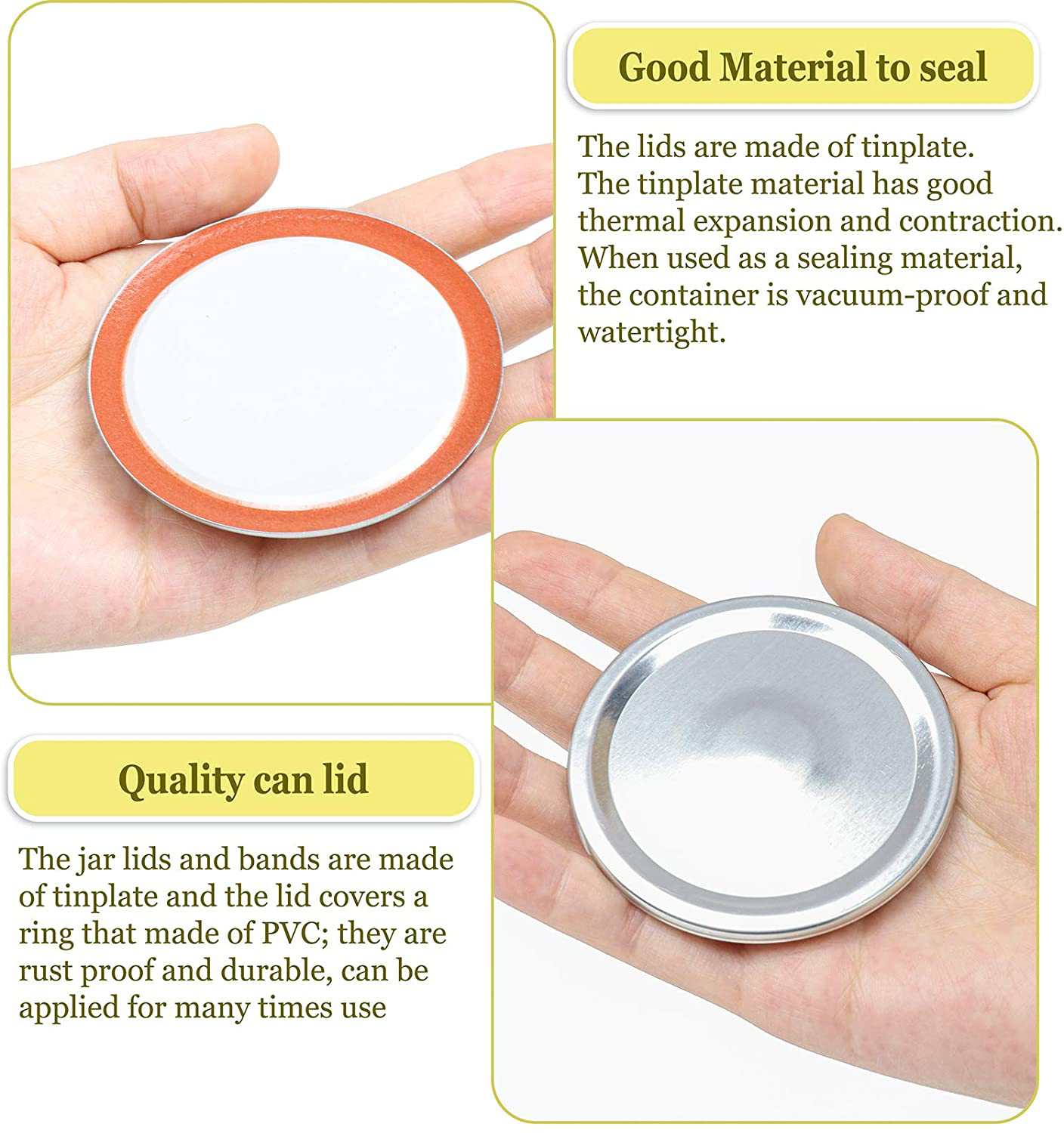 Blisset Canning Lids Regular Mouth, Tinplate Secure Canning Caps, Food-Grade Silicone Ring Good Sealing Performance- Airtight and Leak Proof for Mason Jars(100 Pcs）