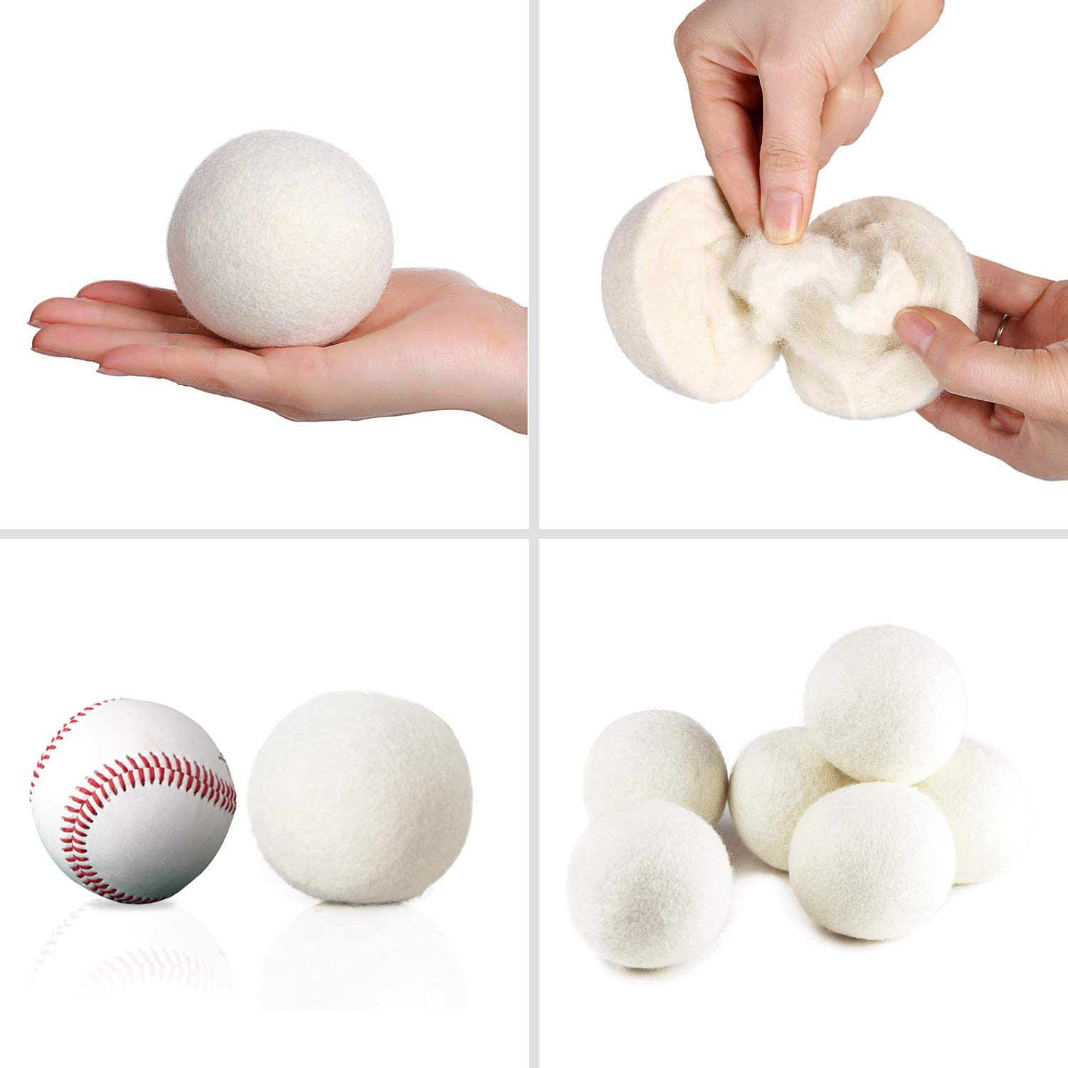 Snugpad Wool Dryer Balls XL Size 6 Pack, Natural Fabric Softener 100% Organic Premium New Zealand Wool, No Fillers, anti Static, Lint Free, Odorless, Chemical Free and Reduces Wrinkles, 1000+ Loads, Baby Safe, Saving Energy & Time, White 6 Count