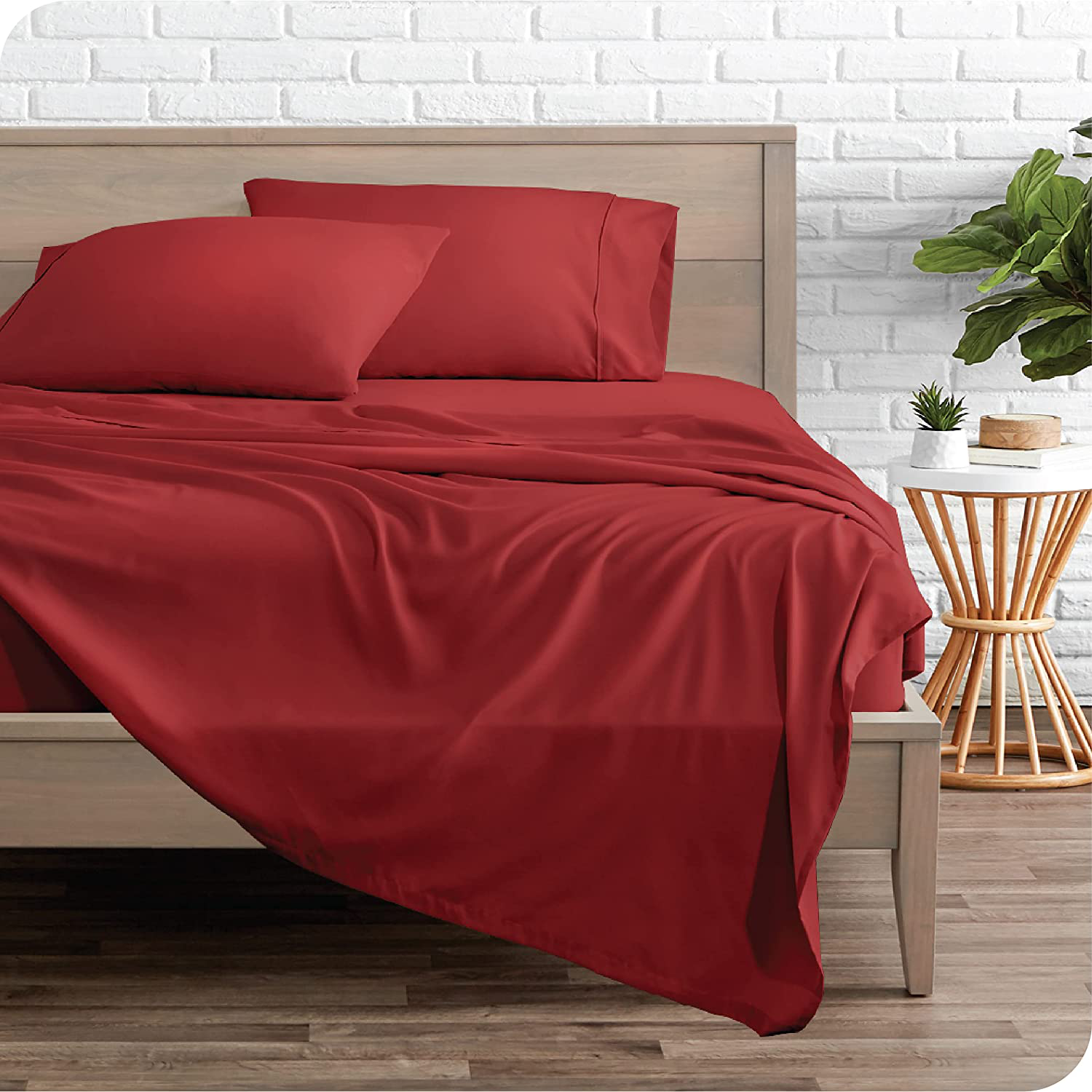Bare Home Full XL Sheet Set - Premium 1800 Ultra-Soft Microfiber Full Extra Long Bed Sheets - Double Brushed - Full XL Sheets Set - Deep Pocket - Bedding Sheets & Pillowcases (Full XL, Red)