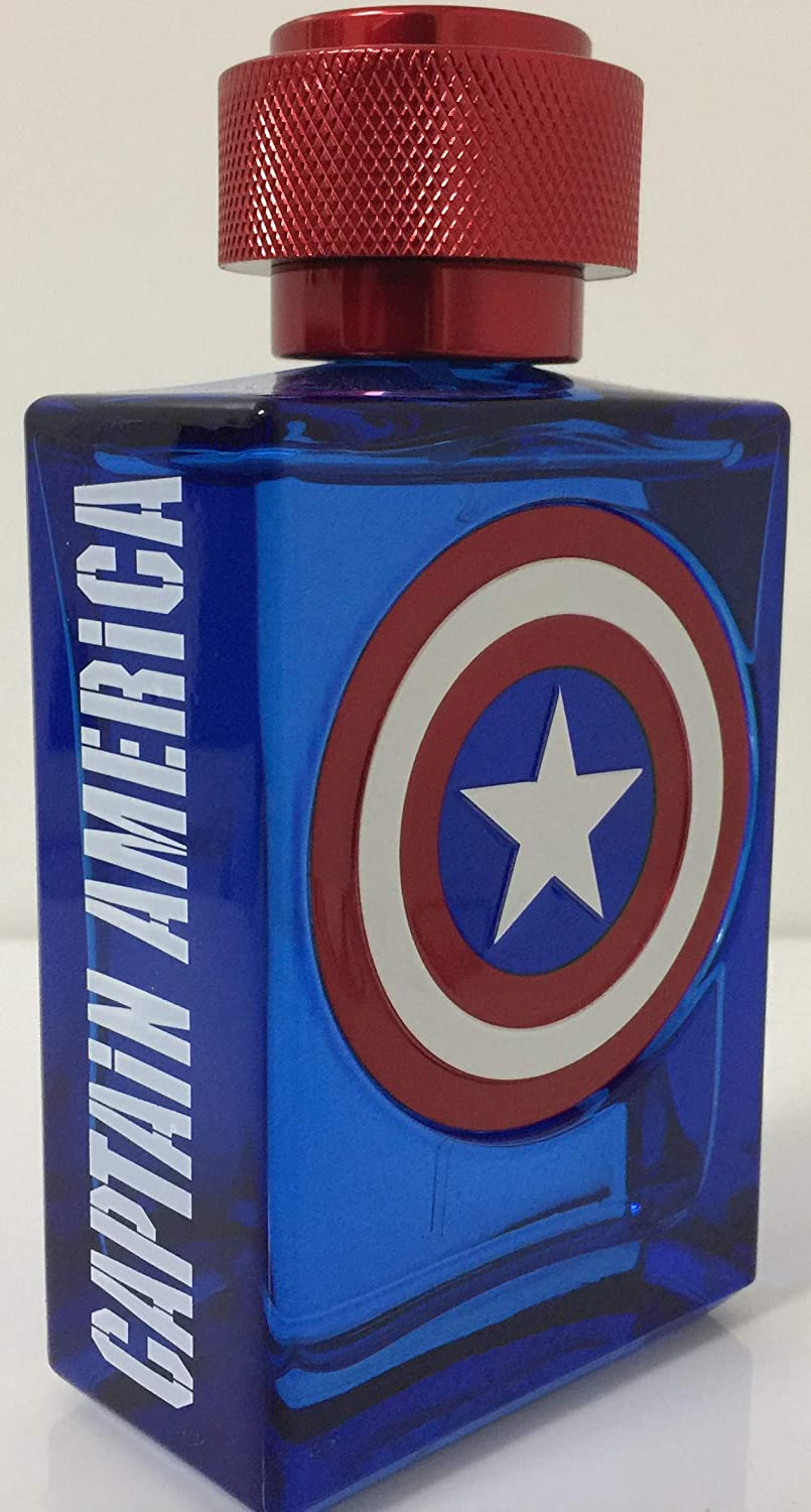 Marvel, Eau De Toilette Cologne Spray Oz 100Ml Made in Spain, Red, White, Blue, Captain America for Men EDT by Air Val International, 3.4 Fl Oz