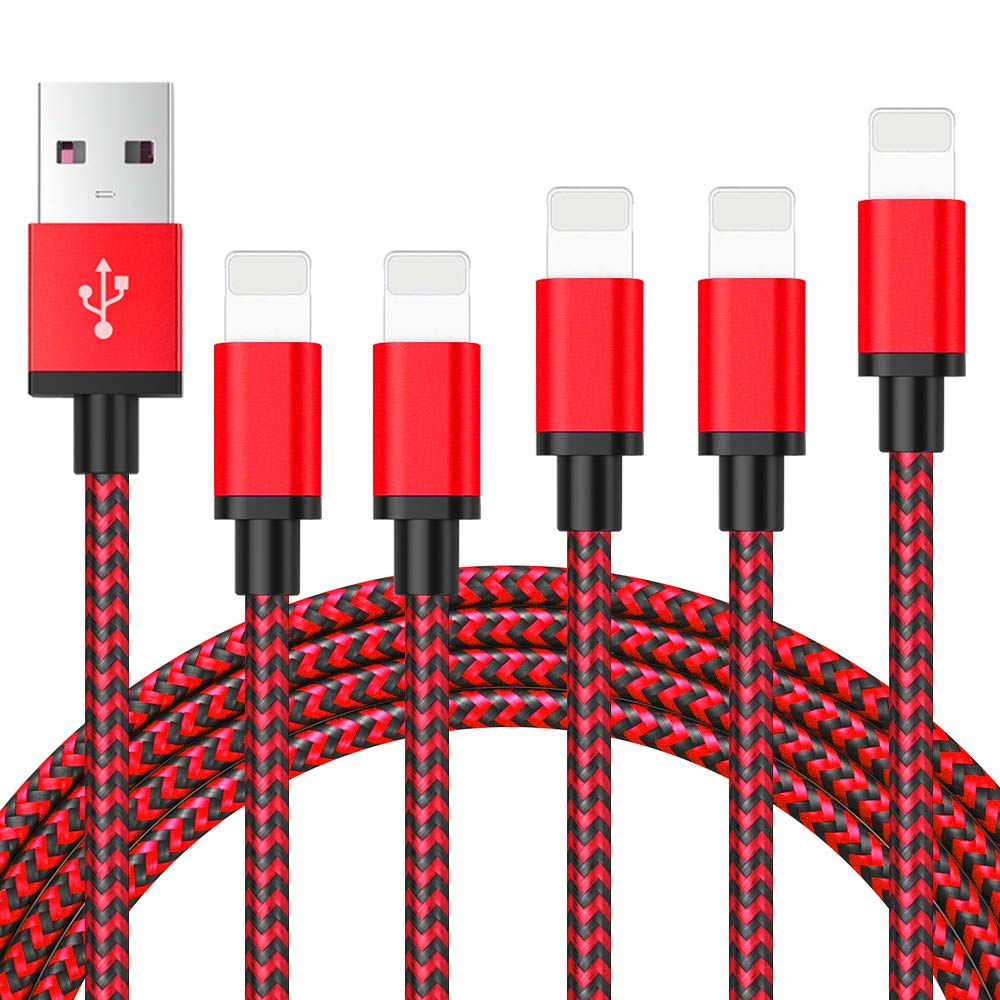 5 Pack(3/3/6/6/10Ft) iPhone Charger MFI Certified Lighting Cable, Nylon Braided Fast Charging Long Data Sync Transfer Cord 