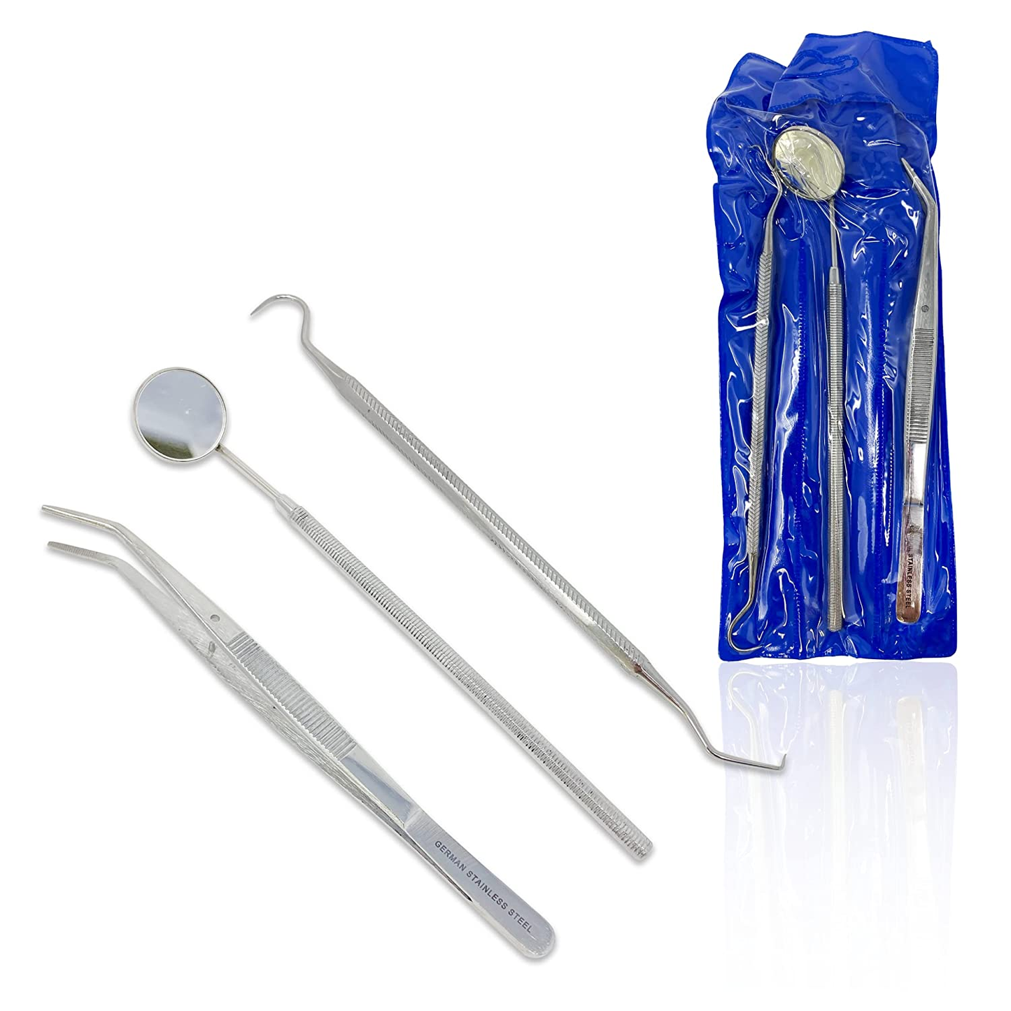 Dental Tools Stainless Steel Dental Pick Dental Floss Dental Hygiene Tool Set Tooth Scraper Plaque Tartar Remover Dental Tweezers Gum Floss for Personal Oral Care & Pet Use