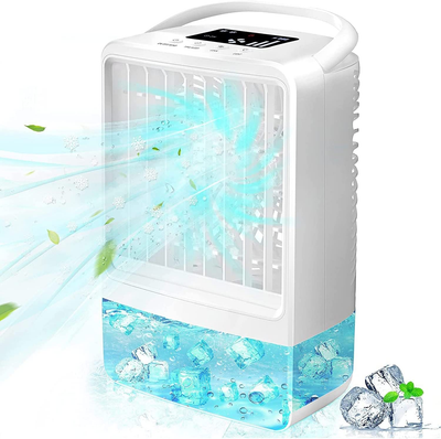 Portable Air Conditioner Fan, EEIEER Personal Misting Evaporative Air Cooler 3 Speeds 2/4H Timing 7 Colors Night Light 2 Mist Modes Humidifier Quiet Cool Small Table Fans for Home Bedroom Office