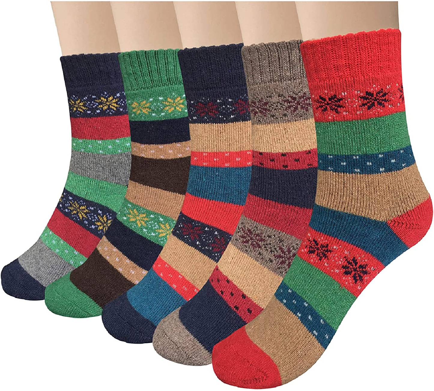 Womens Wool Socks, 5 Pairs Vintage Thick Knit Winter Warm Socks for Women Men Gifts