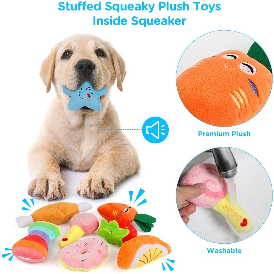 Dog Squeaky Toys for Small Medium Puppy Teething Chewing, Stuffed Plush + Tough Tug Ropes Fun Interactive Durable Puppies Chew Supplies Cat Pet Large Breed Aggressive Chewers Accessories Gifts 12 Pack