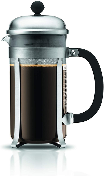BODUM 1928-57, Matte Chrome Chambord 8-Cup Coffee Maker, 34-Ounce, 34 Oz