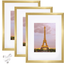 upsimples 9x12 Picture Frame Set of 3,Made of High Definition Glass for 6x8 with Mat or 9x12 Without Mat,Wall Mounting Photo Frame Gold