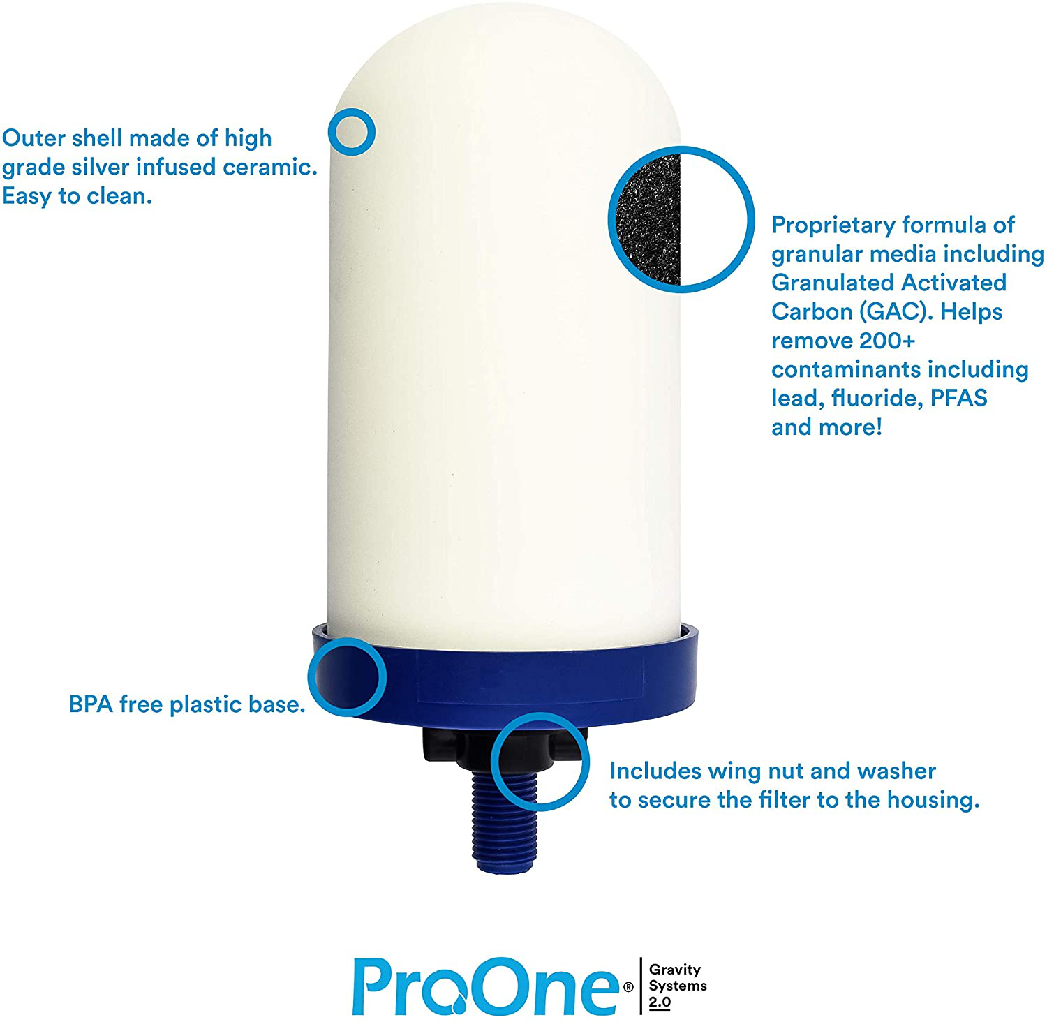ProOne G2.0 7-Inch Gravity Water Replacement Filter, Big+ Replacement Water Filter for Countertop Gravity Water Filtration Systems