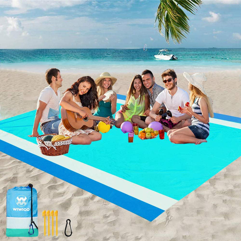 WIWIGO Beach Blanket, Sandproof Beach Mat 79" X 83" for 4-7 Adults Waterproof Quick Drying Outdoor Picnic Mat for Travel, Camping, Hiking