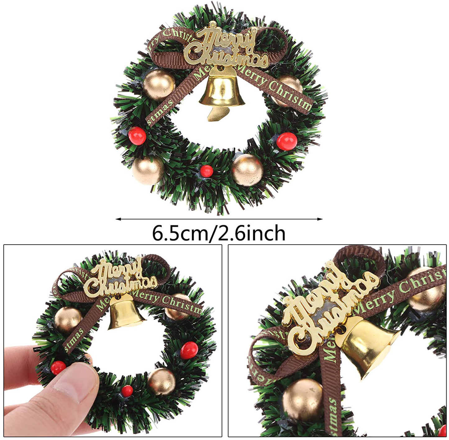 Haomian 10 Pcs Mini Christmas Wreaths Dollhouse Miniature Christmas Tree Decoration Garland Wreath Mini Craft Wreaths Winter Snow Ornaments for Decorating and Model Making