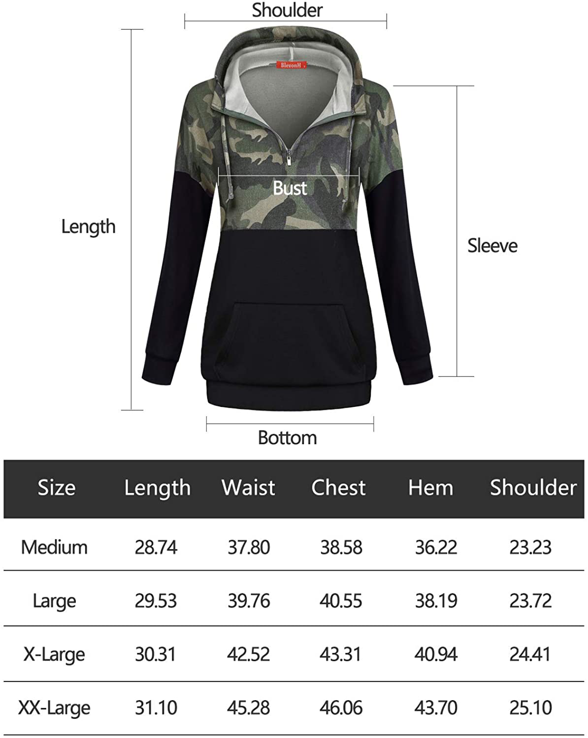 Blevonh Women 1/4 Zipper Hoodies Color Block Print Pocket Pullover Sweatshirt