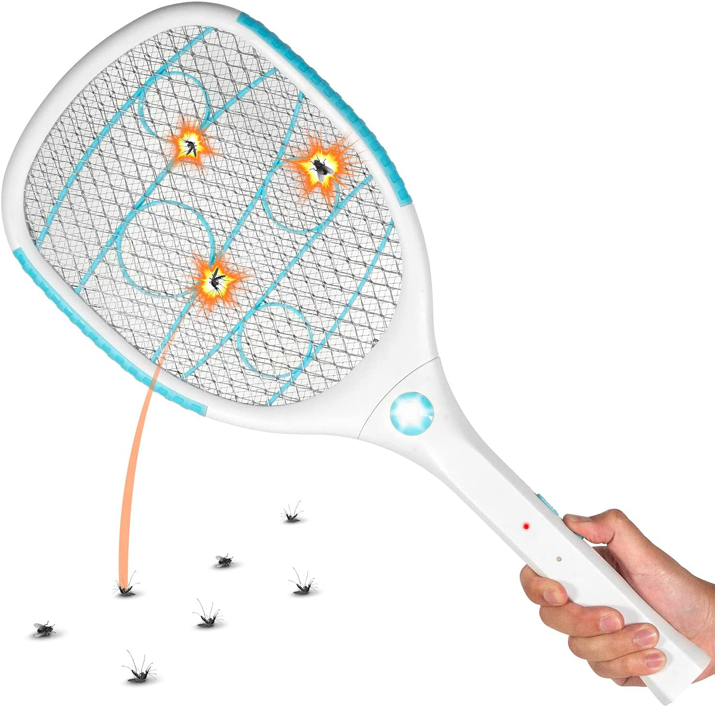 2PK of USB Rechargeable Electric Bug Zapper 3300V, Mosquito Killer Racket, Rechargeable Battery Powered Fly Swatter with LED Light for Flys, Bees, Mosquitoes and More (Blue)