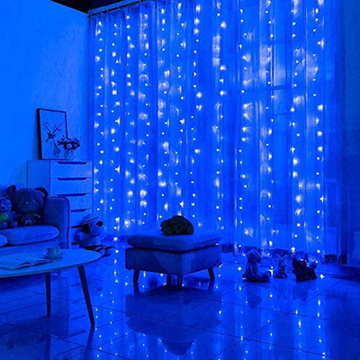 MAGGIFT 304 LED Curtain String Lights, 9.8 x 9.8 ft, 8 Modes Plug in Fairy String Light with Remote Control, Christmas, Backdrop for Indoor Outdoor Bedroom Window Wedding Party Decoration, Blue