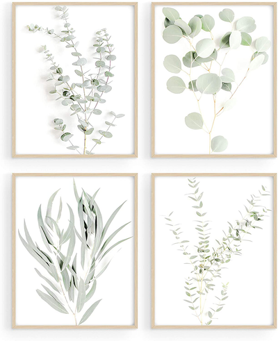 Haus and Hues Botanical Plant Wall Art Prints - Set of 4 Plant Wall Decor Prints Floral Kitchen Flower Leaves Wall Art Boho Leaf Eucalyptus (UNFRAMED) (8x10)