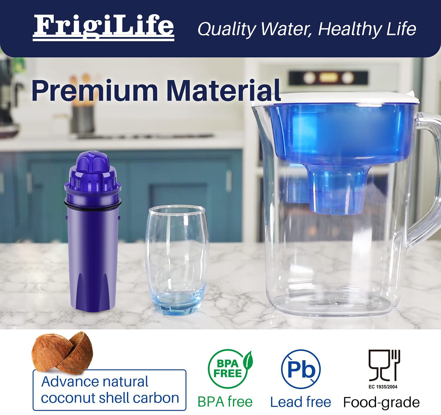 FrigiLife CRF-950Z Pitcher Water Filter Replacement with Pur CRF950Z, DS-1800Z, PPT700W, CR-1100C, PPT711W, CR-6000C, PPT710W, PPF900Z, Compatible with more PUR Pitchers Dispensers, 6PACK