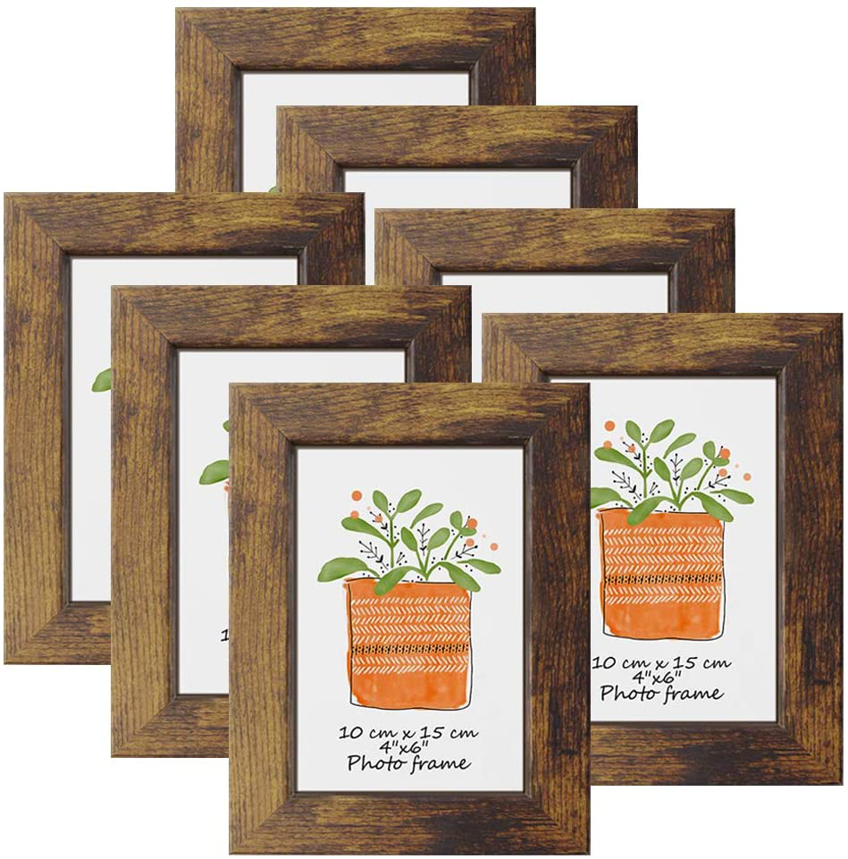 PETAFLOP Picture Frames 4x6 Rustic Frame Fits 4 by 6 Inch Prints Wall Tabletop Display, 7 Pack
