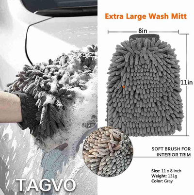 TAGVO Large Size Car Wash Mitt-Premium Chenille Microfiber Wash Glove and Microfiber Towels - Lint Free（2 Towels+2 Mitts）