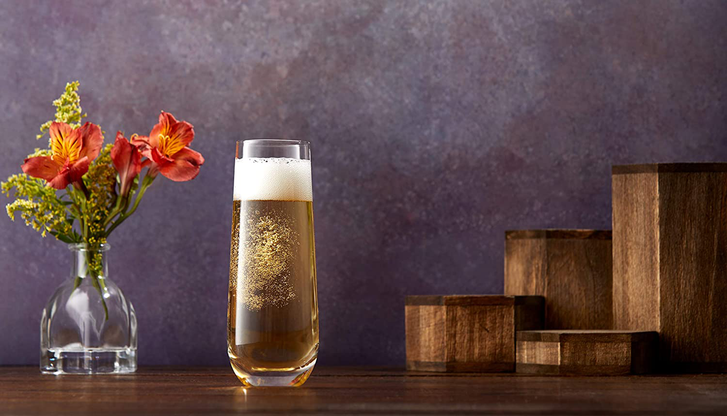 Joyjolt Milo Stemless Champagne Flutes Set of 8 Crystal Glasses. 9.4Oz Champagne Glasses. Prosecco Wine Flute, Mimosa Glasses Set, Cocktail Glass Set, Water Glasses, Highball Glass, Bar Glassware