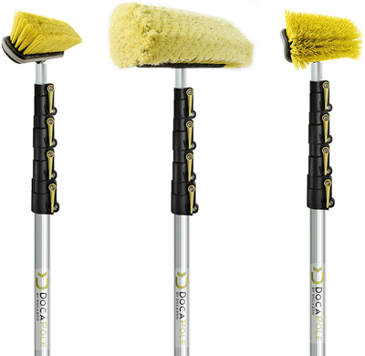 DOCAZOO DocaPole 30 Foot High Reach Brush Kit with 7-30 Foot Extension Pole // Brush Kit Includes 3 Brushes // Soft Bristle Car Wash Brush // Medium Bristle Cleaning Brush // Hard Bristle Deck Brush…