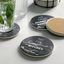 LIFVER Funny Coasters for Drinks Absorbent with Holder,8 Set Coasters with Cork Base, Ceramic White Marble Style Drink Coaster with 4 Sayings for Wooden Table, Bar, Housewarming Gifts