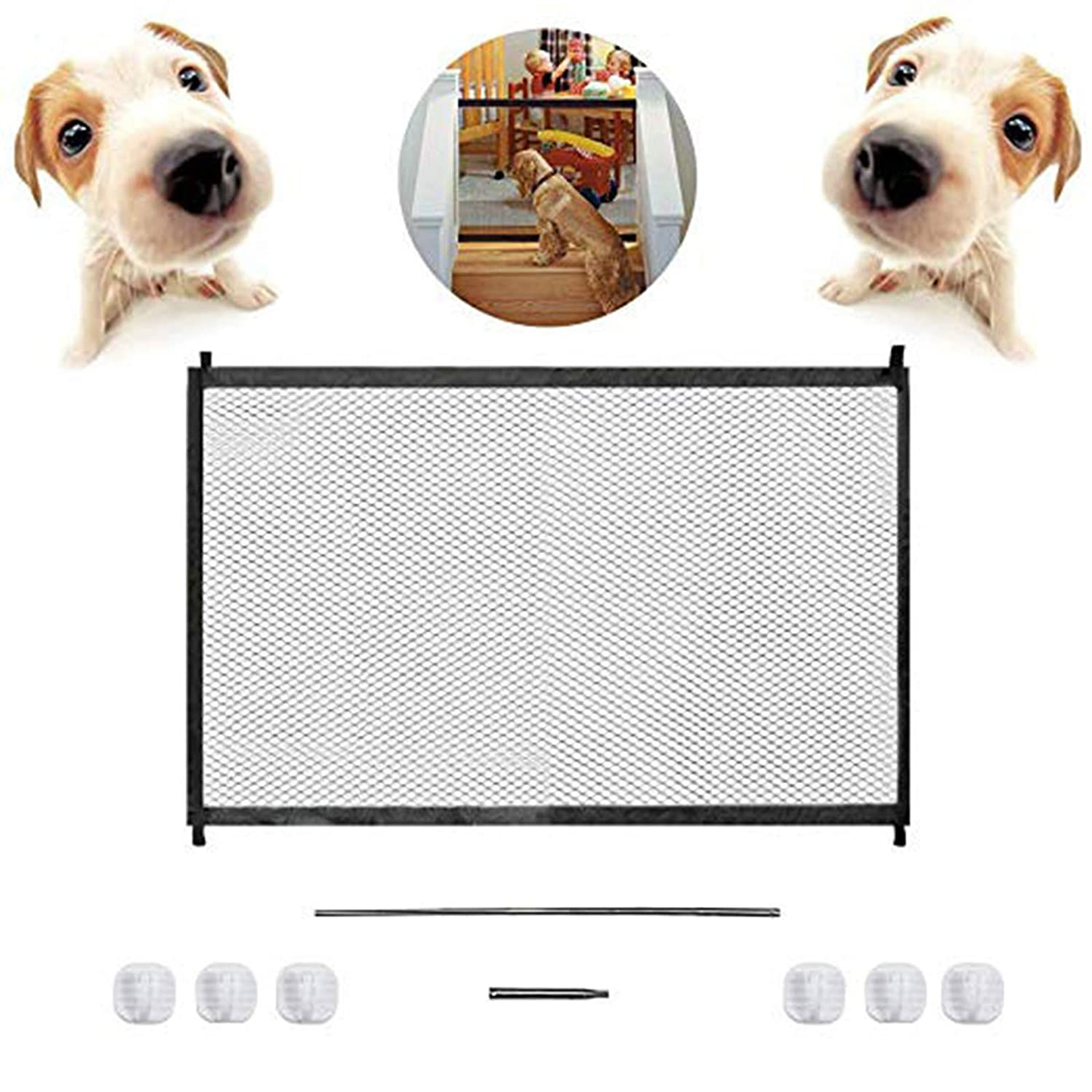 43.3"X28.3"Dog Gate,Pet Gate,Baby Gate,Magic Gate Portable Folding Mesh Gate Safe Guard Isolated Gauze Indoor and Outdoor Safety Gate Install Anywhere for Dogs