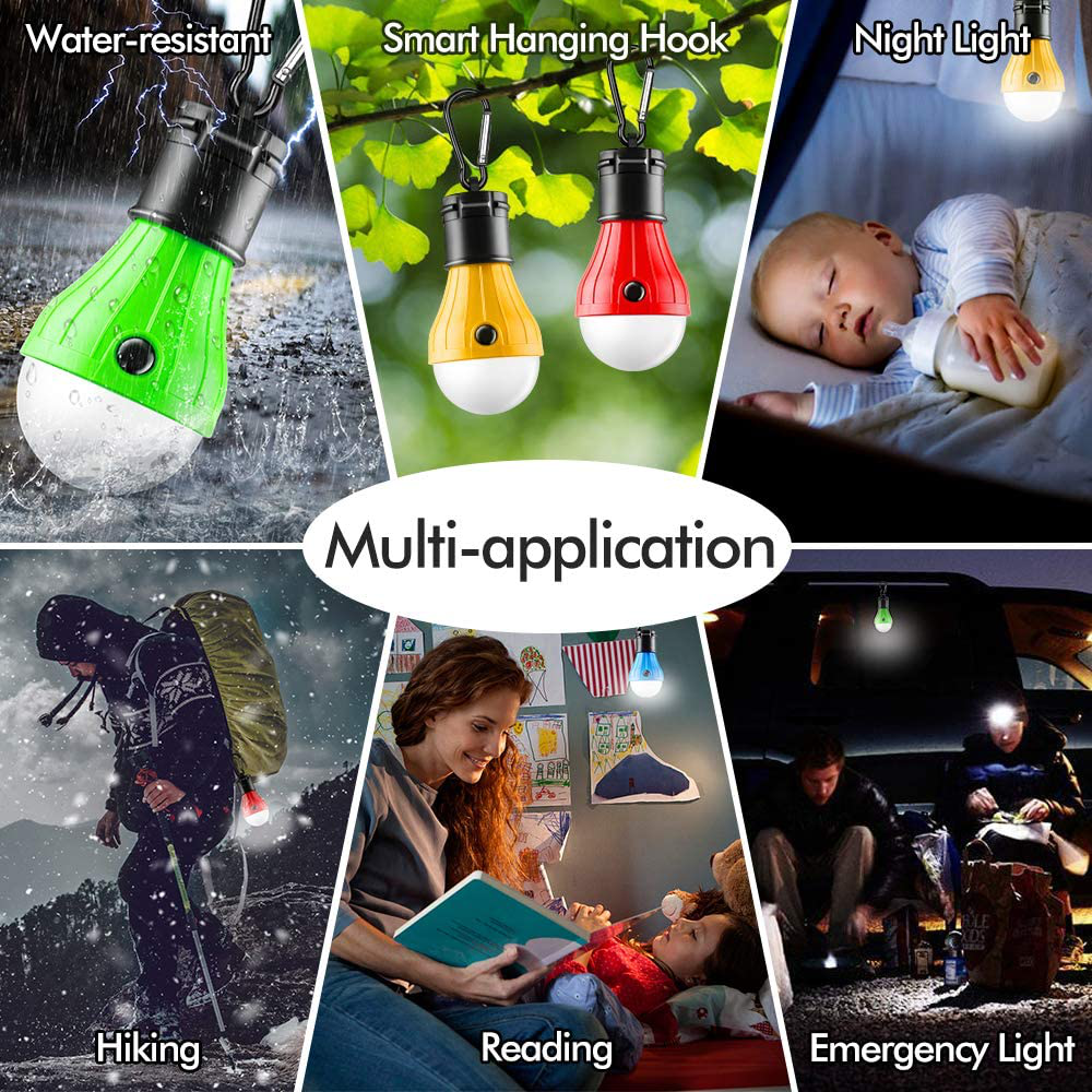 FLY2SKY Tent Lamp Portable LED Tent Light 4 Packs Clip Hook Hurricane Emergency Lights LED Camping Light Bulb Camping Tent Lantern Bulb Camping Equipment for Camping Hiking Backpacking Fishing Outage