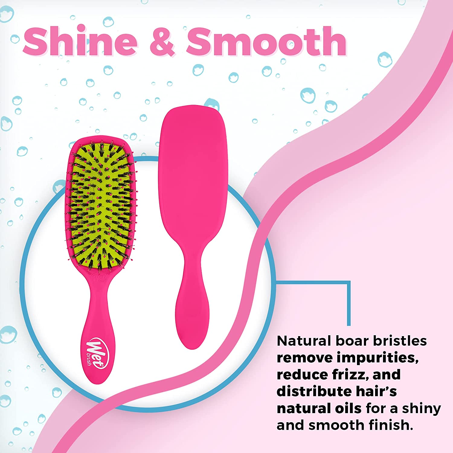 Wet Brush Shine Enhancer Hair Brush – Pink - Exclusive Ultra-Soft Intelliflex Bristles - Natural Boar Bristles Leave Hair Shiny and Smooth for All Hair Types - for Women, Men, Wet and Dry Hair