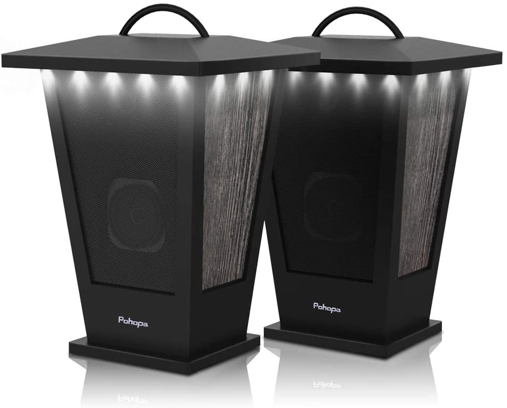 Bluetooth Speakers Waterproof, Pohopa 2 Packs True Wireless Stereo Sound 20W Speakers Dual Pairing Lantern Indoor Outdoor Speakers with 20 Piece LED Lights, Rich Bass, Pinao Black