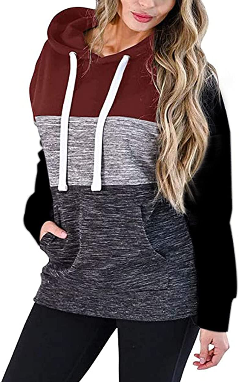 Barlver Women's Casual Hoodies Long Sleeve Sweatshirts Cowl Neck Drawstring Hooded Pullover Top with Pockets