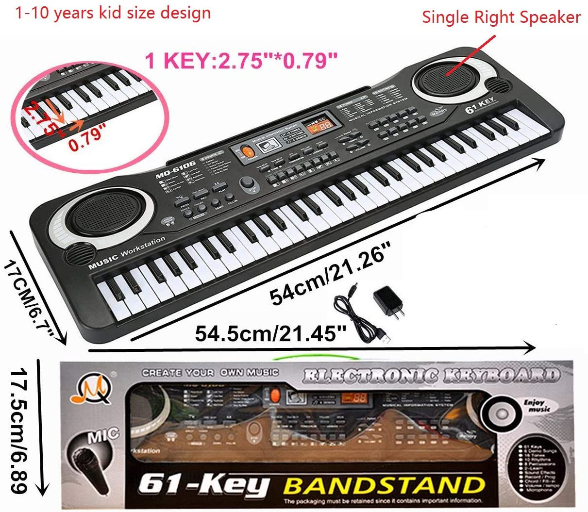 Keyboard Piano Kids 61 Key Electronic Digital Piano Musical Instrument Kit with Microphone Music Home Teaching Christmas Gift Toys for Boy Girls (Black)