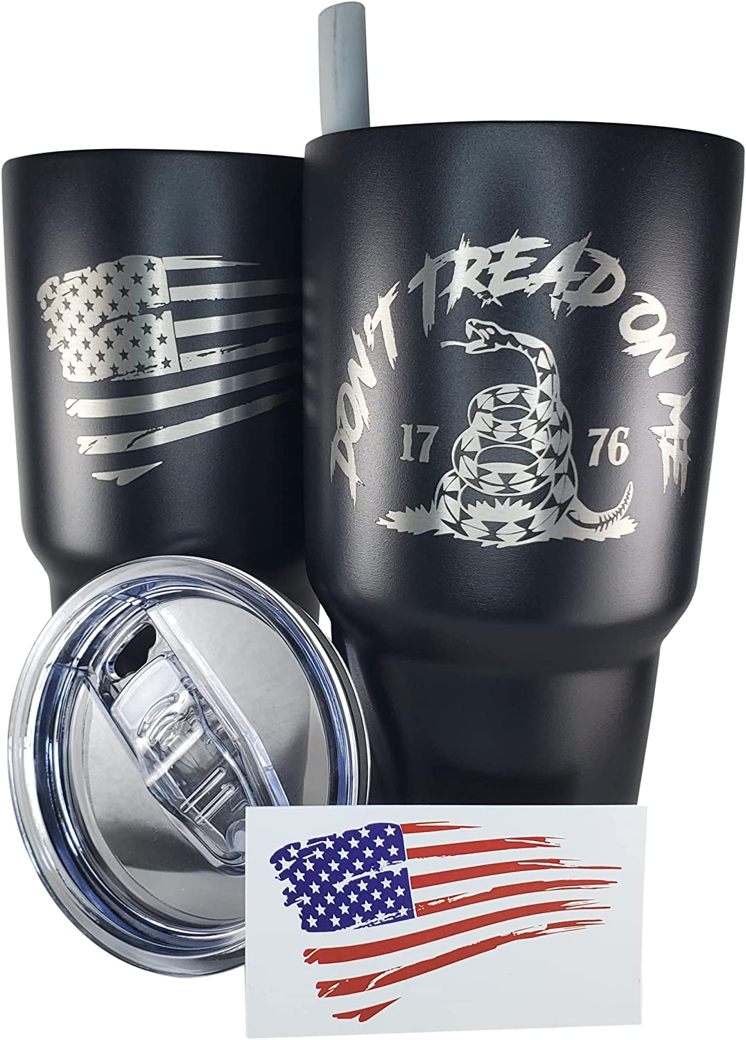 30Oz Army Veteran Tumbler - Double Insulated - with Silicone Straw and USA Sticker (Army Veteran)