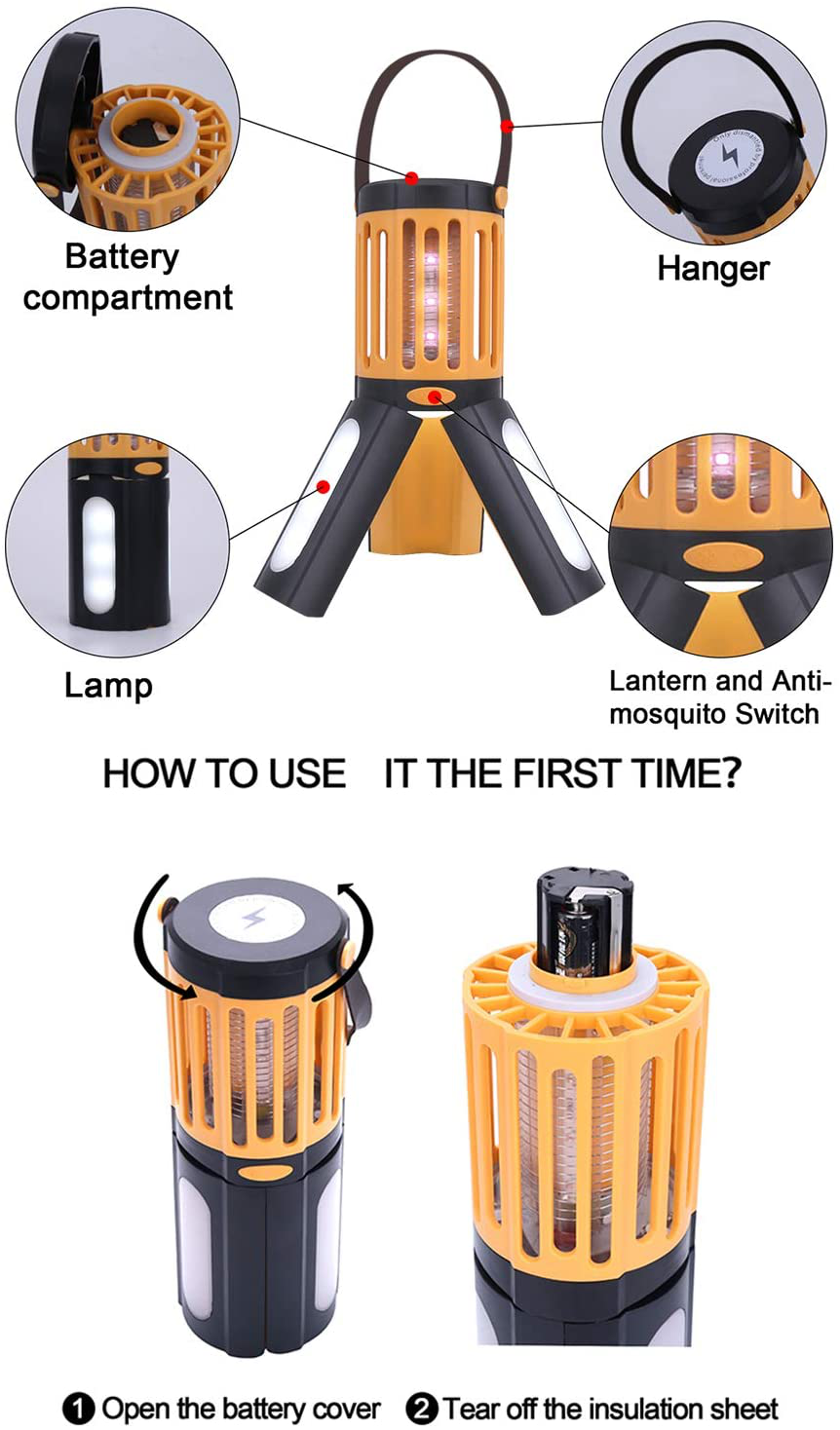 Bug Zapper Electric Camping Lantern 2 in 1,LED Camping Mosquito Killer Lamp,Tripod Tent Light Portable Compact Camping Gear UV Insect Trap Lamp for Indoor Outdoor (IP67 Waterproof)