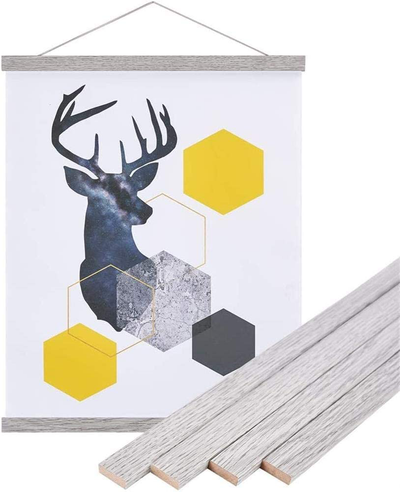 Benjia Magnetic Poster Hanger, 9x12 9x14 9x17 Poster Frame Wood Wooden Magnet Print Posters Dowel Scroll Hanger Hangers Hanging Kit for Walls Map Canvas Artwork (Grey, 9")