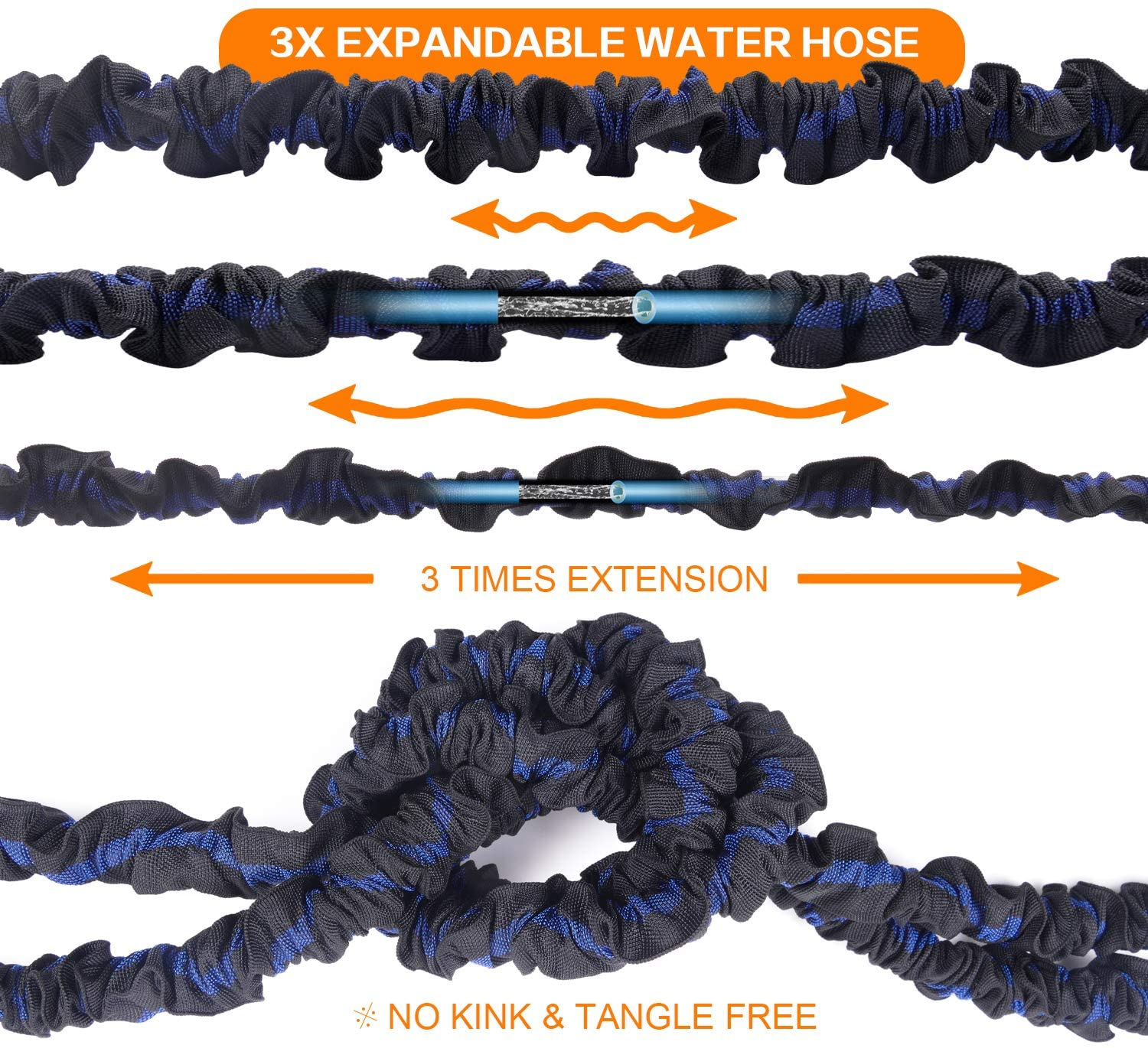 Garden Hose 50FT - Expandable Extra Strength Fabric Water Hose Flexible Lightweight Hose W/ Durable 4-Layers Latex