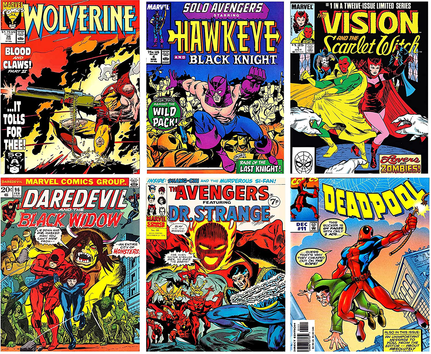 Avengers Wall Art – Superhero Vintage Comic Books Décor Unframed Set of 6 Prints, 8x10 Inch, Super Heroes Poster Room Decor Black Widow Dr Strange Dead Pool Wolverine Hawk Eye Vision & Scarlet Witch, Vintage Posters for Kids Adults Boys Bedroom (Yellow)